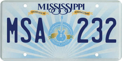 MS license plate MSA232