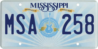 MS license plate MSA258