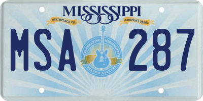 MS license plate MSA287