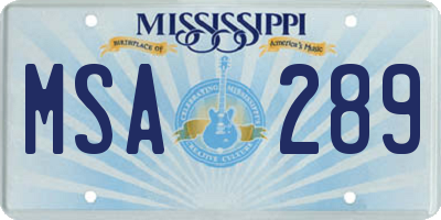 MS license plate MSA289