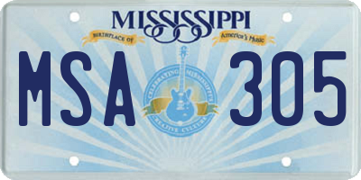 MS license plate MSA305