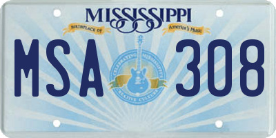 MS license plate MSA308