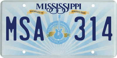 MS license plate MSA314