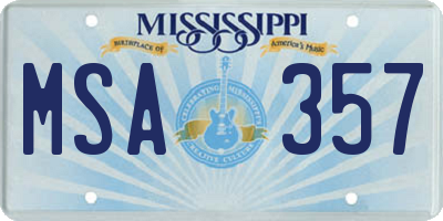 MS license plate MSA357