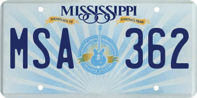 MS license plate MSA362