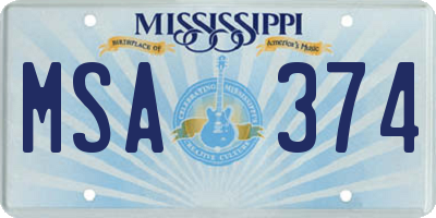 MS license plate MSA374
