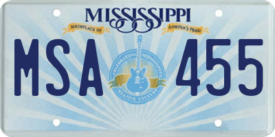 MS license plate MSA455