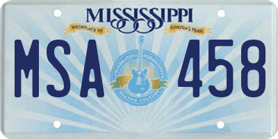 MS license plate MSA458
