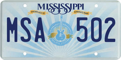 MS license plate MSA502