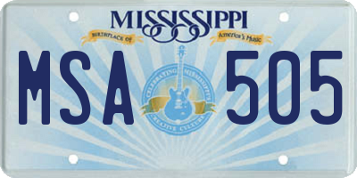 MS license plate MSA505