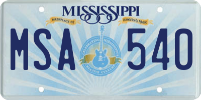 MS license plate MSA540