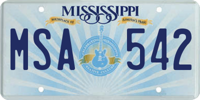MS license plate MSA542