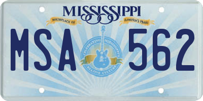 MS license plate MSA562