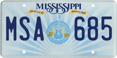 MS license plate MSA685