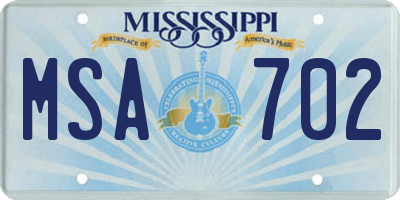 MS license plate MSA702
