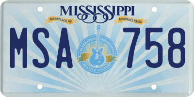 MS license plate MSA758