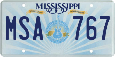 MS license plate MSA767