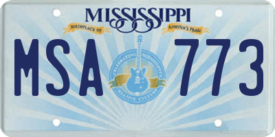 MS license plate MSA773