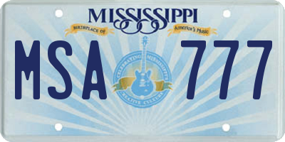 MS license plate MSA777