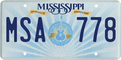 MS license plate MSA778