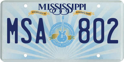 MS license plate MSA802