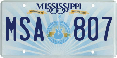 MS license plate MSA807