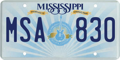 MS license plate MSA830