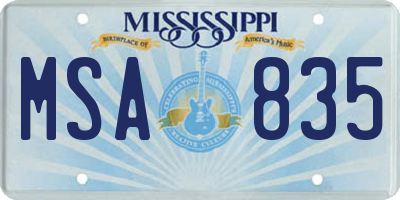 MS license plate MSA835