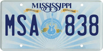 MS license plate MSA838