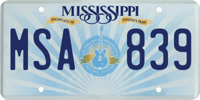 MS license plate MSA839