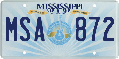 MS license plate MSA872