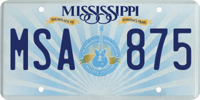 MS license plate MSA875