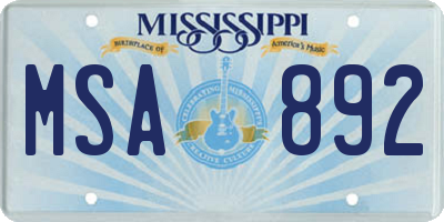 MS license plate MSA892