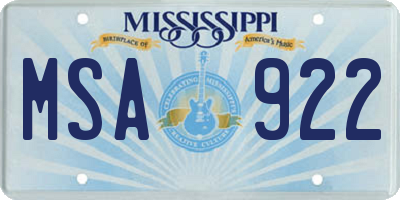 MS license plate MSA922