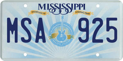 MS license plate MSA925