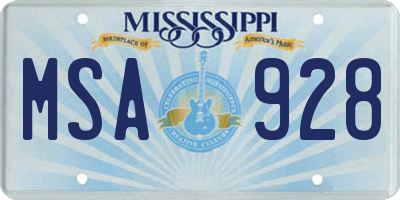 MS license plate MSA928