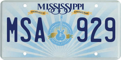 MS license plate MSA929