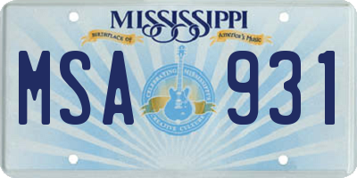 MS license plate MSA931