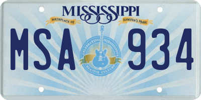 MS license plate MSA934