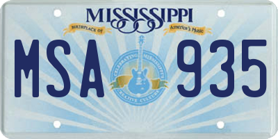 MS license plate MSA935