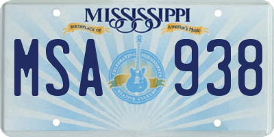 MS license plate MSA938