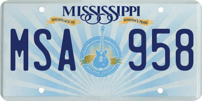 MS license plate MSA958