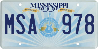 MS license plate MSA978