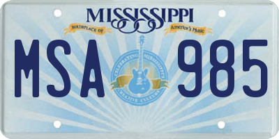 MS license plate MSA985