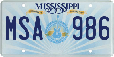 MS license plate MSA986