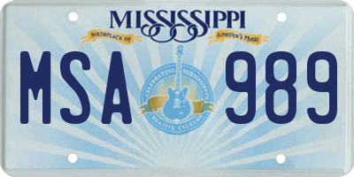 MS license plate MSA989