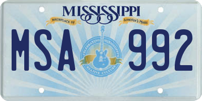 MS license plate MSA992