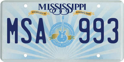 MS license plate MSA993