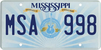 MS license plate MSA998