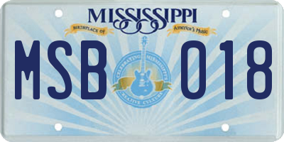 MS license plate MSB018